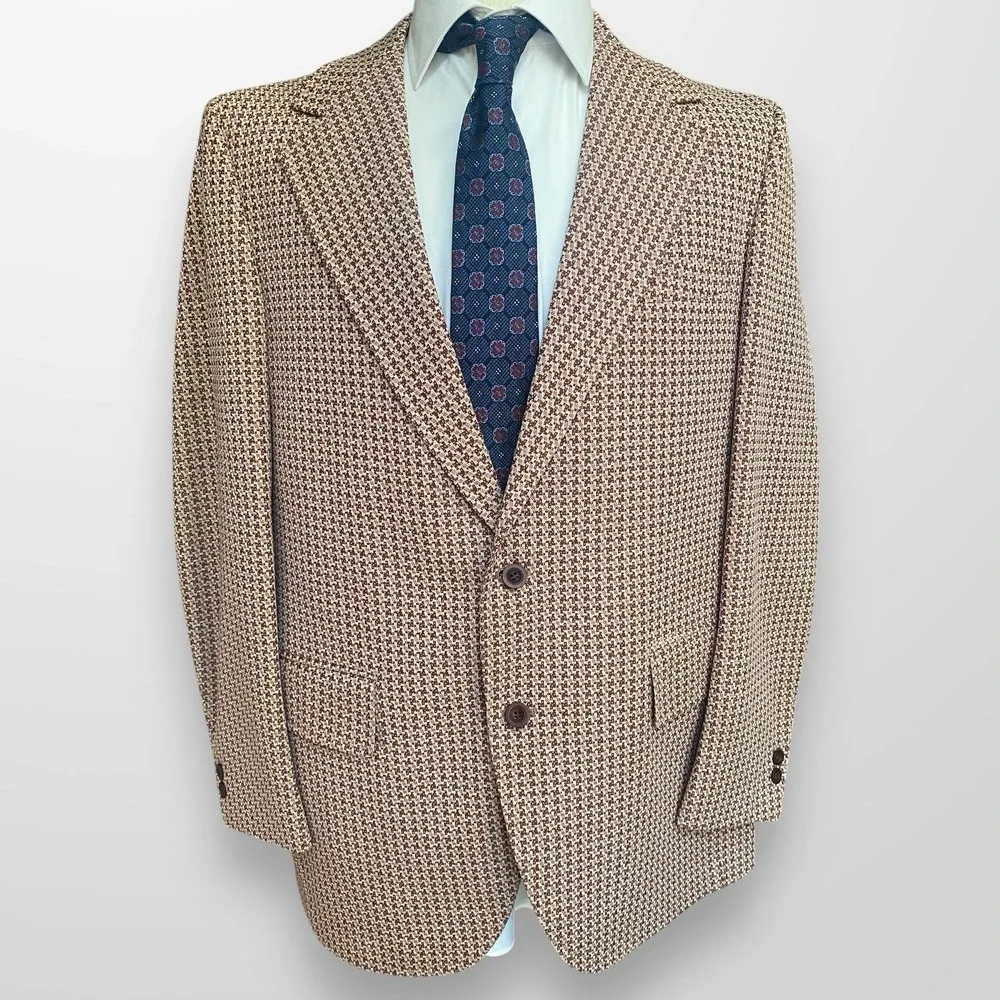 Vintage Palm Beach Blazer Mens 44L Maroon Houndstooth Sport Coat‎ USA Union Made